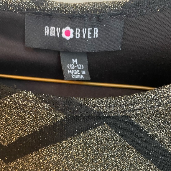 Amy Byer Black and Gold Chevron Shift Dress - Picture 3 of 4